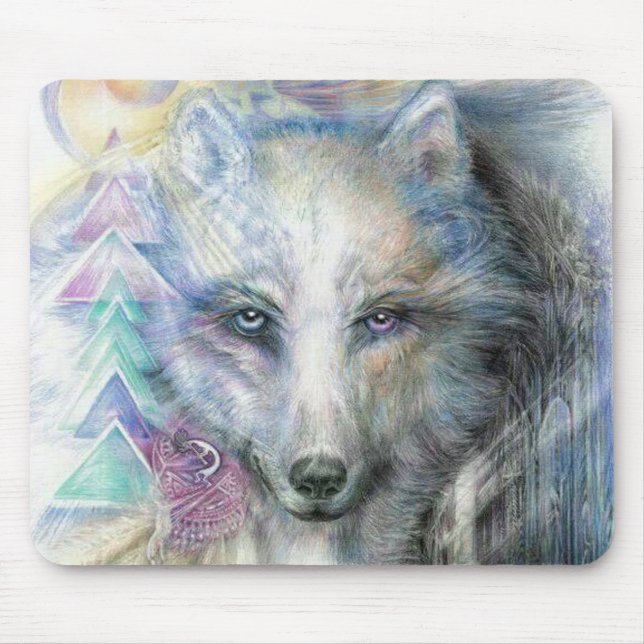 Artistic White Wolf Mouse Pad (Front)