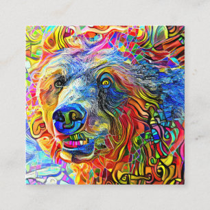 Artistic Wild Brown Bear Portrait Template    Square Business Card