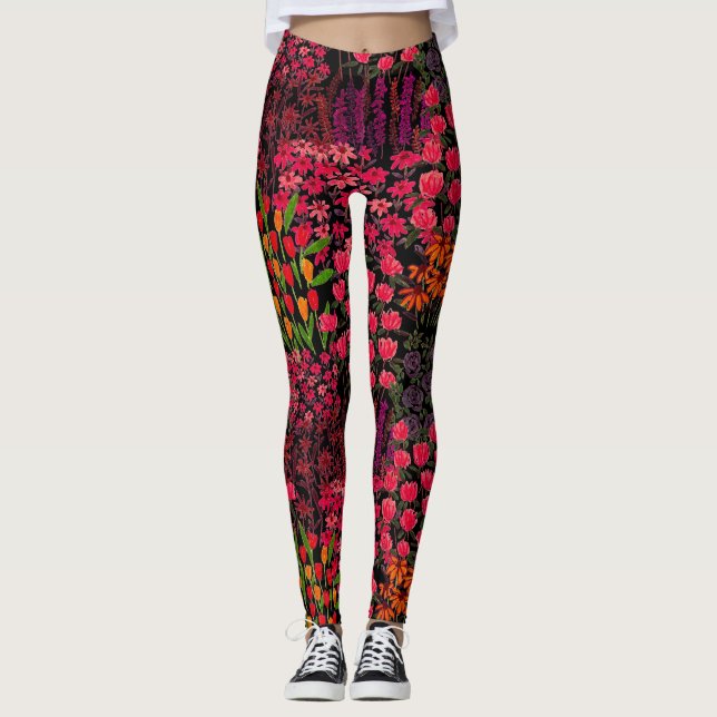 Artistic Wildflowers: Hand-Drawn Floral Pattern Leggings (Front)
