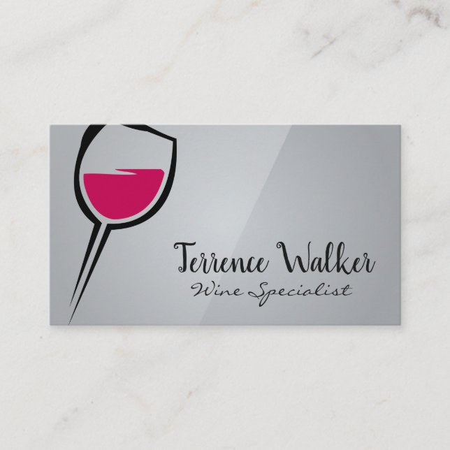 Artistic Wine Glass | Sleek Grey Business Card (Front)