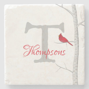 Artistic Winter Red Cardinal Vintage Holiday Stone Coaster