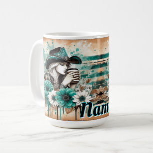 Artistic with Floral Design and Cowgirl Coffee Mug