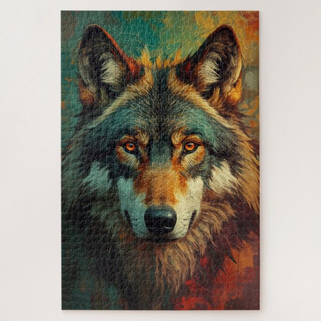 Artistic Wolf Portrait – Vibrant Oil Painting  Jigsaw Puzzle (Vertical)