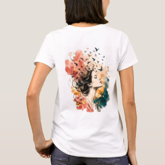 Artistic Women's T-shirt with Birds