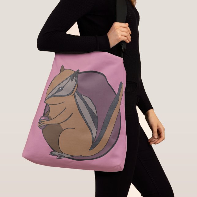 Artistic Woodland Animal Berry Cute Chipmunk Crossbody Bag (Close Up)