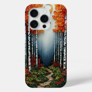 Artistic woodland birch tree iPhone 15 pro case