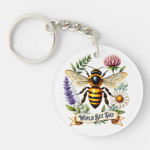 Artistic World Bee Day Illustration with Honeybee Keychain