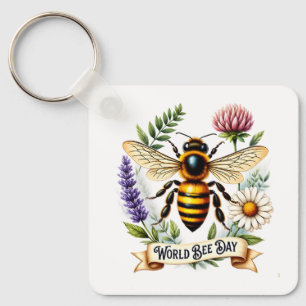 Artistic World Bee Day Illustration with Honeybee Keychain