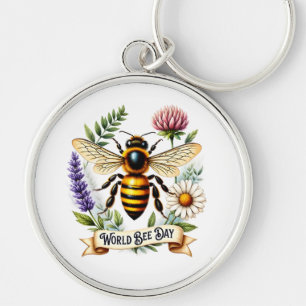 Artistic World Bee Day Illustration with Honeybee Keychain
