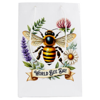 Artistic World Bee Day Illustration with Honeybee  Medium Gift Bag