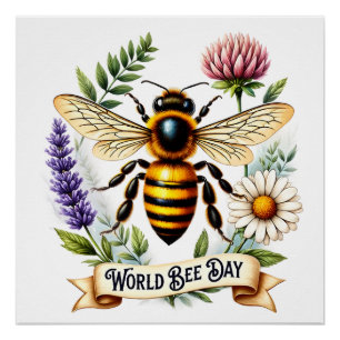Artistic World Bee Day Illustration with Honeybee Poster