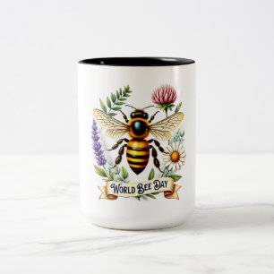 Artistic World Bee Day Illustration with Honeybee Two-Tone Coffee Mug