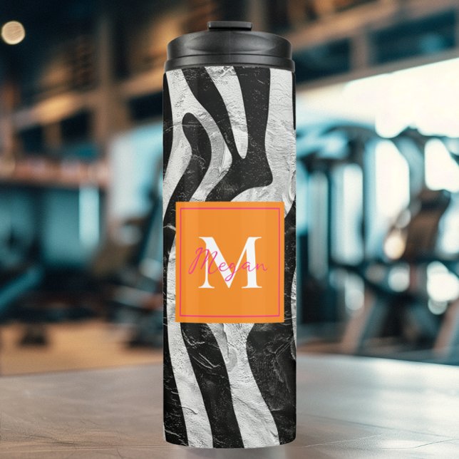 Artistic Zebra Stripes Orange & Hot Pink Stylish Thermal Tumbler (Creator Uploaded)