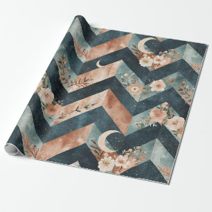 Artistic Zigzag Floral with Lunar Symbols Wrapping Paper