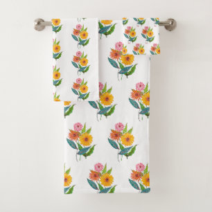 Artistic Zinnia Wildflower Flower Bath Towel Set