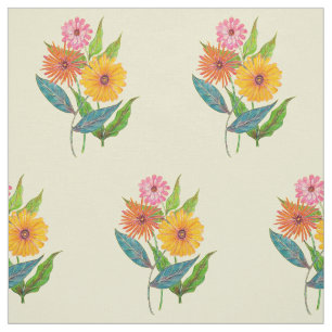 Artistic Zinnia Wildflower Flower Fabric