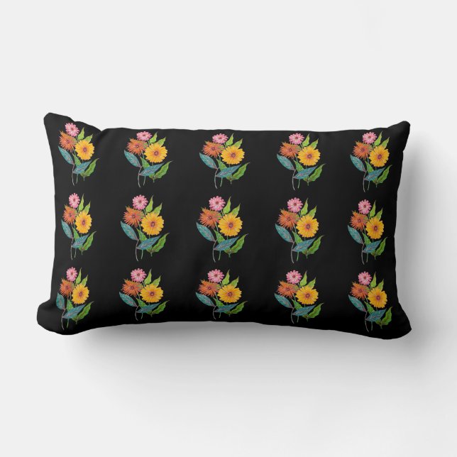 Artistic Zinnia Wildflower Flower Lumbar Pillow (Front)