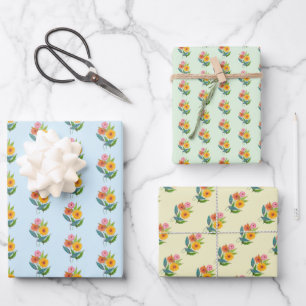 Artistic Zinnia Wildflower Flower Wrapping Paper Sheet