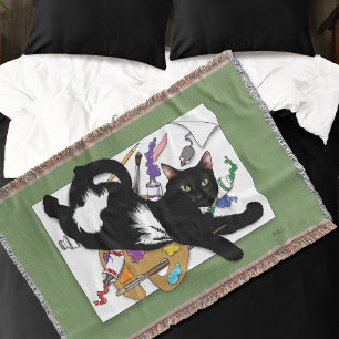  Artist's Black Cat Throw Blanket