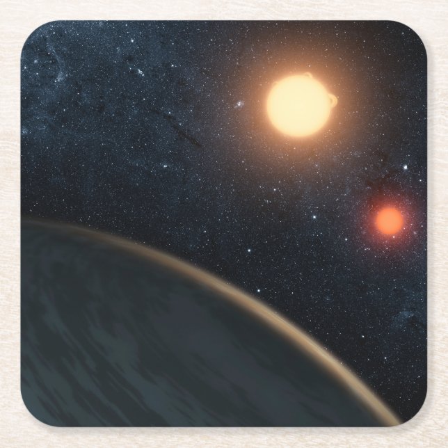Artist's Concept Illustrating Kepler-16b. Square Paper Coaster (Front)