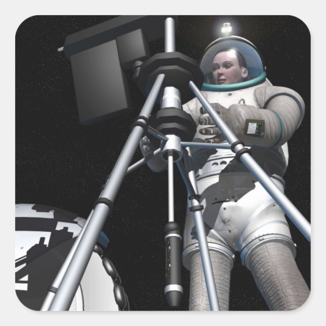 Artist's concept of future space exploration square sticker (Front)