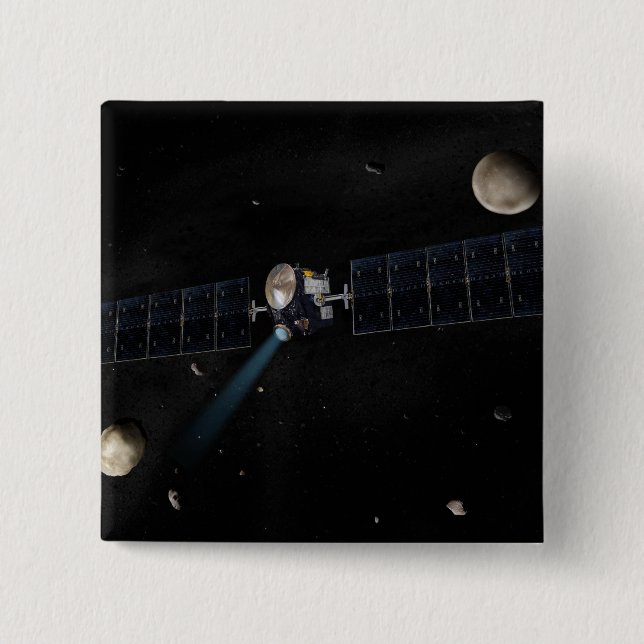 Artist's concept of the Dawn spacecraft in orbi 2 Inch Square Button (Front)