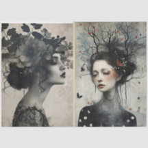 Artists Mixed Media Black White Ivory Large Faces 