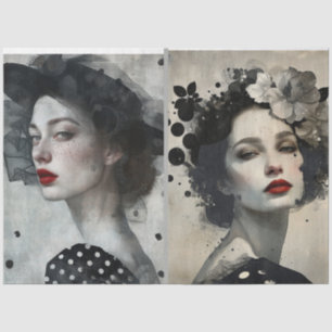 Artists Mixed Media Black White Large Faces Tissue Paper