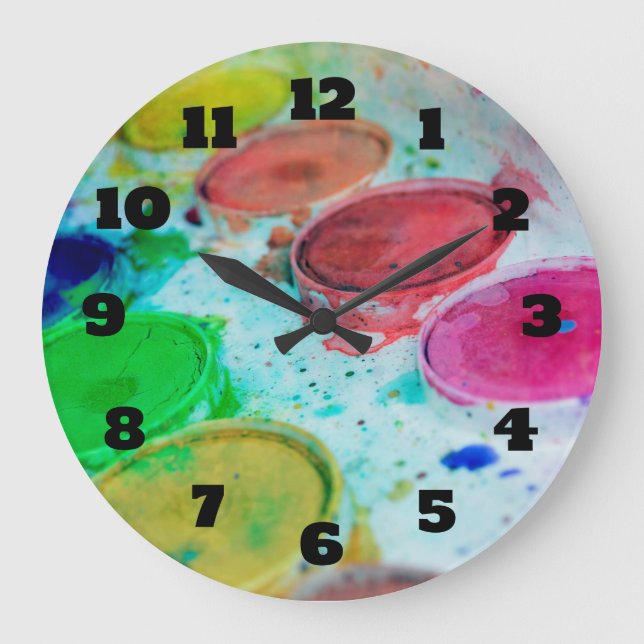 Artists Multicolored Watercolor Paint Palette Large Clock (Front)