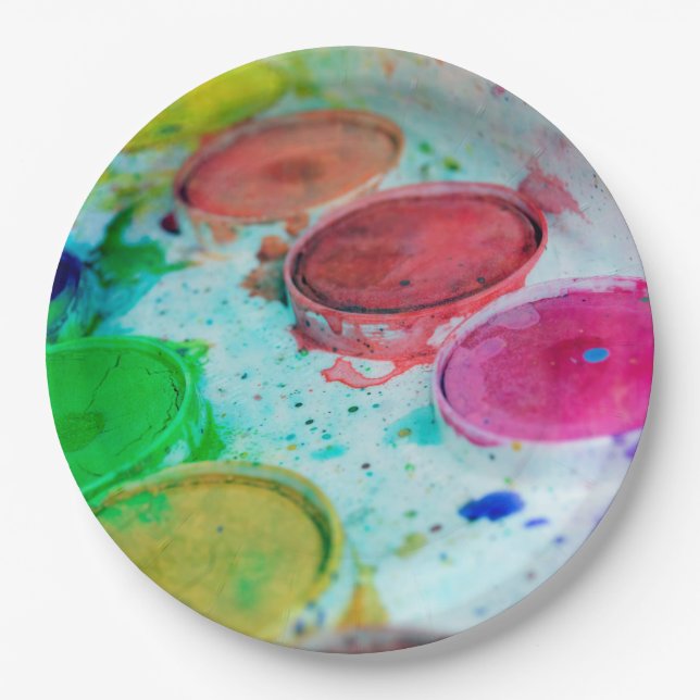 Artists Multicolored Watercolor Paint Palette Paper Plate (Front)