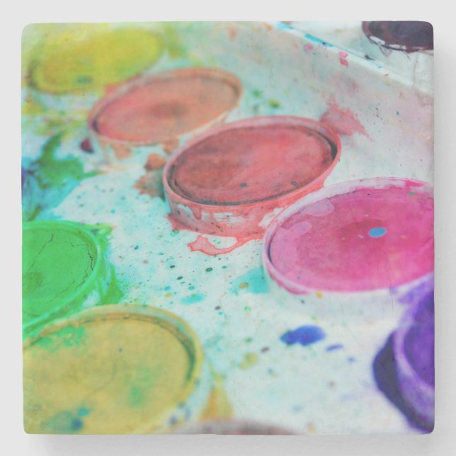 Artists Multicolored Watercolor Paint Palette Stone Coaster (Front)
