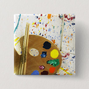 Artists Paint Splatter And Palette of Paint 2 Inch Square Button