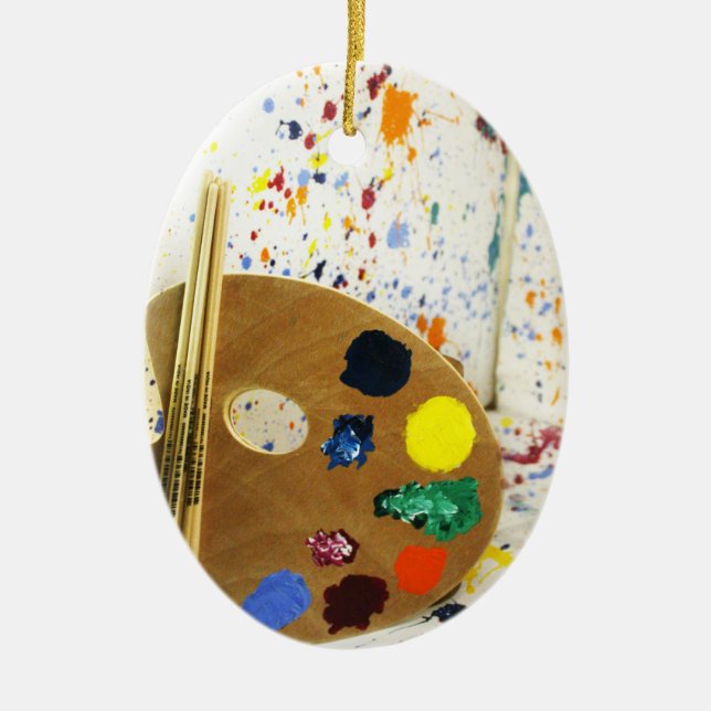 Artists Paint Splatter And Palette of Paint Ceramic Ornament (Front)