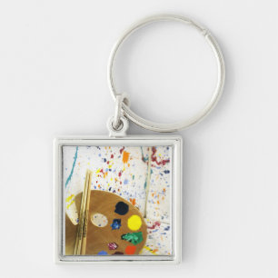 Artists Paint Splatter And Palette of Paint Keychain