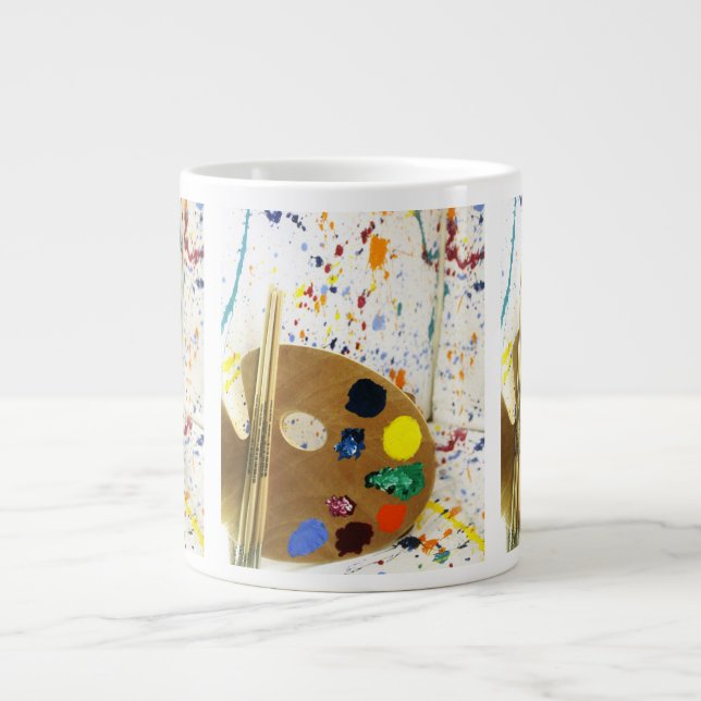 Artists Paint Splatter And Palette of Paint Large Coffee Mug (Front)
