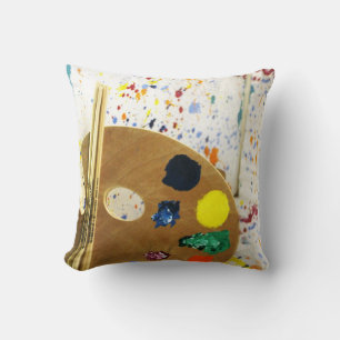 Artists Paint Splatter And Palette of Paint Throw Pillow