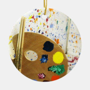 Artists Paint Splatter And Pallet of Paint Ceramic Ornament