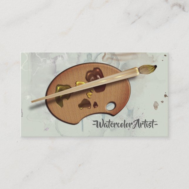 Artists Palette And Paintbrush Business Card (Front)
