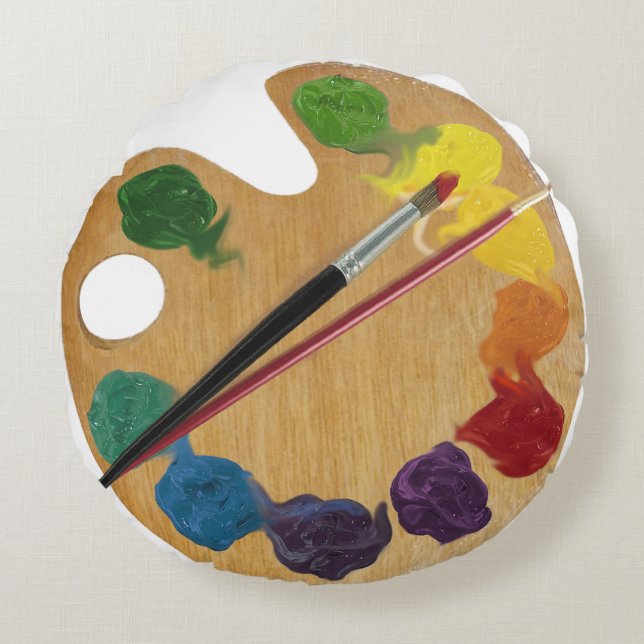Artist's palette rainbow colour wheel round pillow (Front)