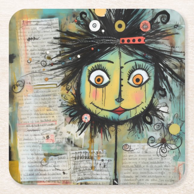 ArtLady 16 Charming and distressed Square Paper Coaster (Front)
