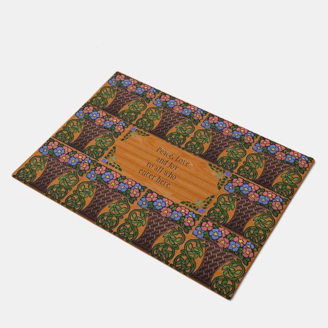 Arts and Crafts Basket of Petunias - Home Blessing Doormat (Angled)
