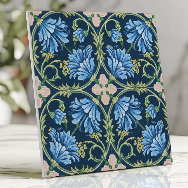 Arts and Crafts Blue Chrysanthemum Tile (Creator Uploaded)