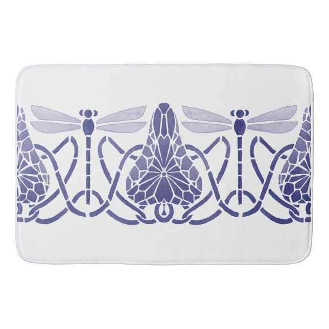 Arts And Crafts Blue & White Dragonflies Frieze Bath Mat (Front)