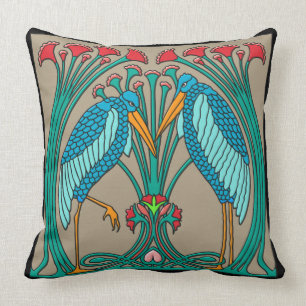 Arts and Crafts Cranes Throw Pillow