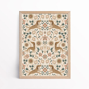 Arts and Crafts Folk Art Dog Floral Art Poster