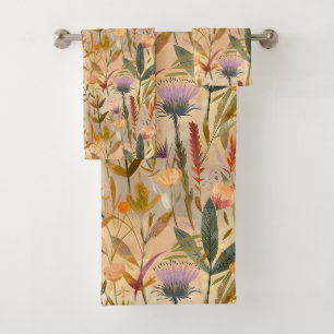 Arts and crafts Scottish thistle and wildflowers  Bath Towel Set