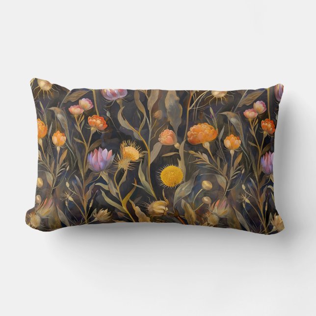 Arts and crafts Scottish thistle and wildflowers  Lumbar Pillow (Front)