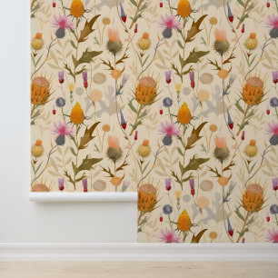 Arts and crafts Scottish thistle and wildflowers  Wallpaper