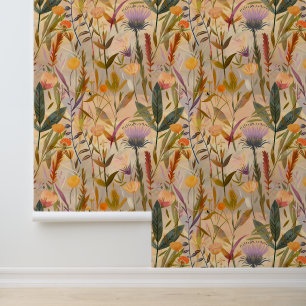 Arts and crafts Scottish thistle and wildflowers  Wallpaper