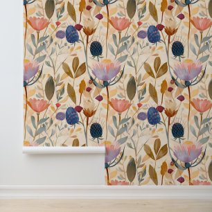 Arts and crafts Scottish thistle and wildflowers  Wallpaper